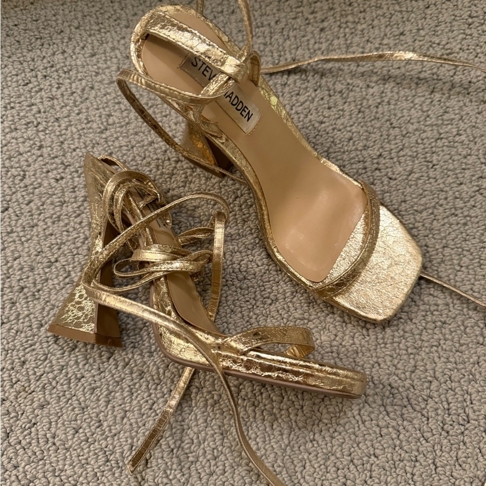 Steve Madden Metallic Gold Lace-Up Block Heel Sandals